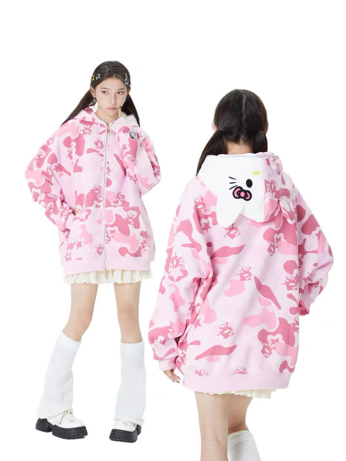 Hello Kitty Camo Zip-Up Hoodie